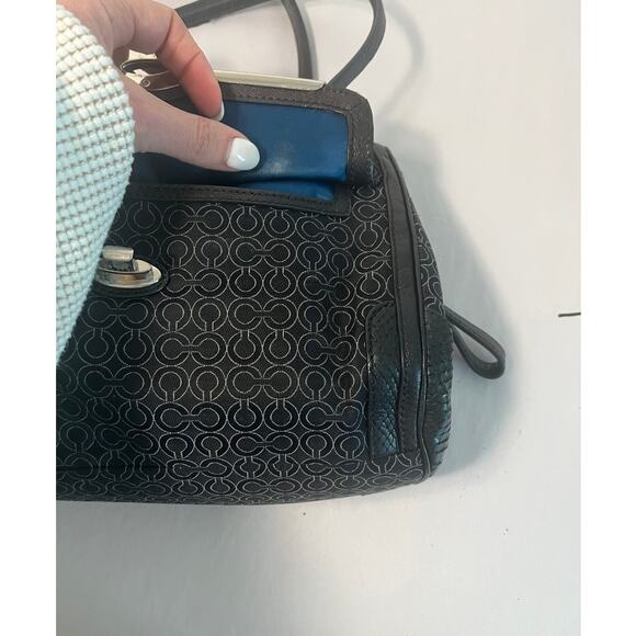 Coach Madeline Needlepoint Op Art Satchel Black Canvas w/Leather Trims - Picture 10 of 10